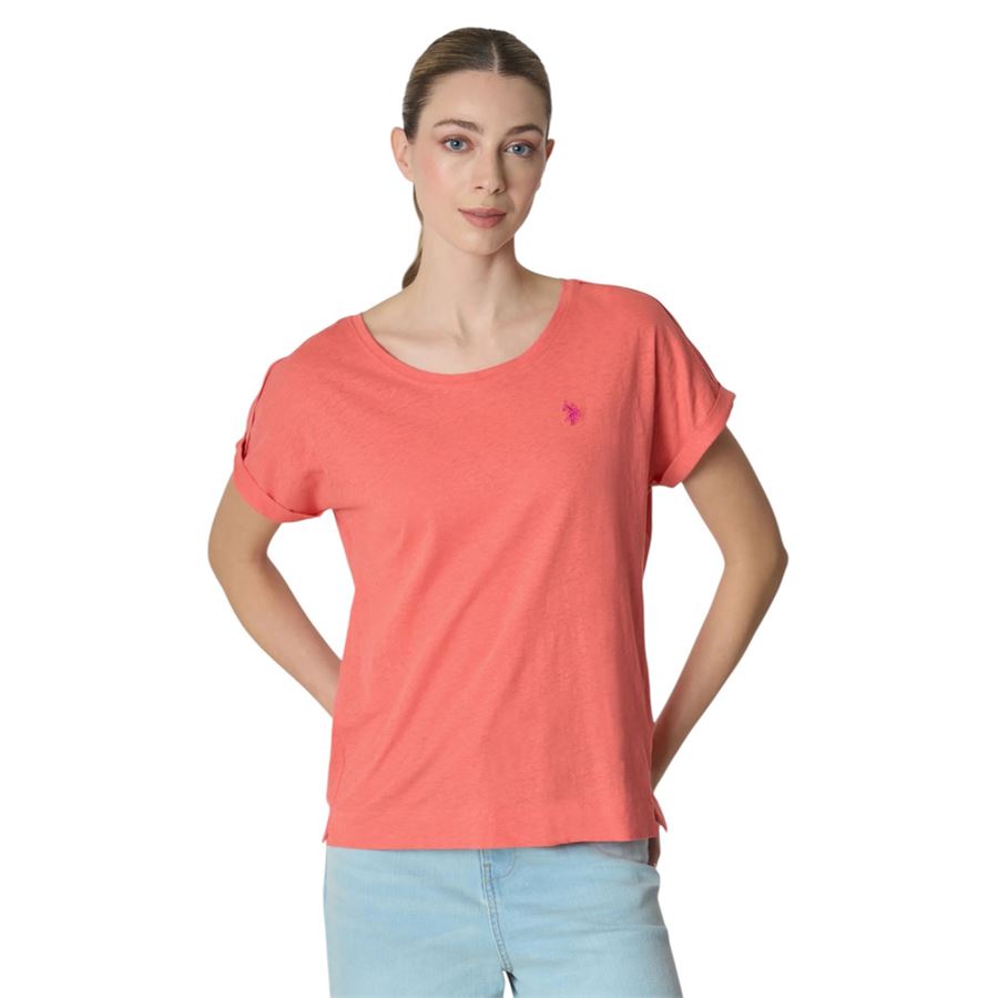 T-shirt girocollo da donna in misto cotone e lino U.S. Polo Assn | US41354011157